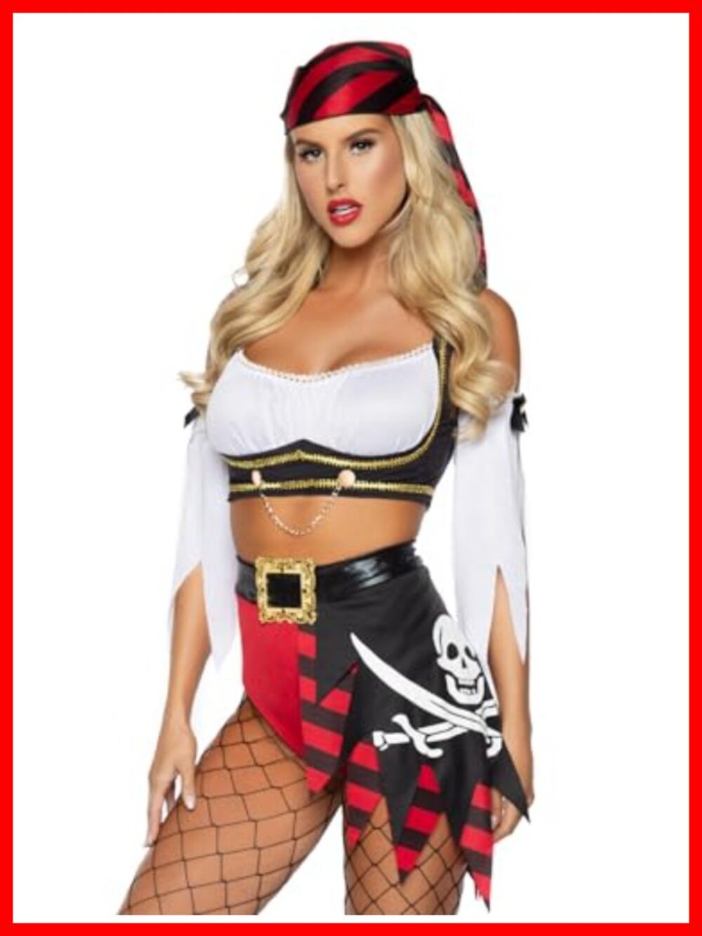 Wicked Pirate Wench Costume 4 Piece Set Top Shorts Sleeves Scarf